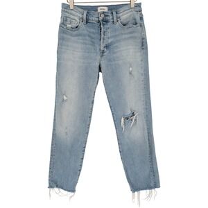 Pistola Jeans Women 28 Light Blue Distressed High Rise Button Fly Raw Hem Boho
